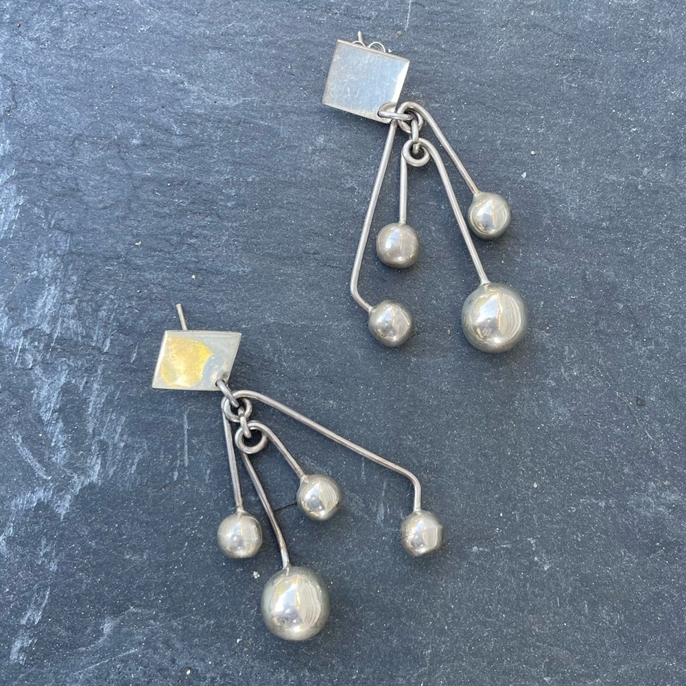 Vintage Taxco Sterling Silver Large Dangly Statement Earrings - Picture 3 of 13